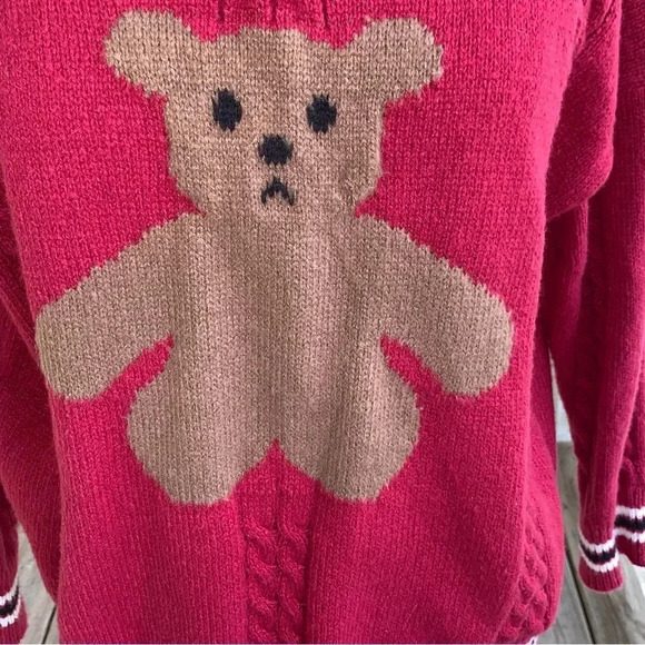 NWT Romwe Cartoon Bear Red Cable Knit Sweater Size Medium Teddy Academia New - Picture 7 of 8